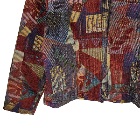 Coldwater Creek Blazer Jacket M Women Tapestry Fall Orange Blue Purple Leaf USA - Picture 8 of 11
